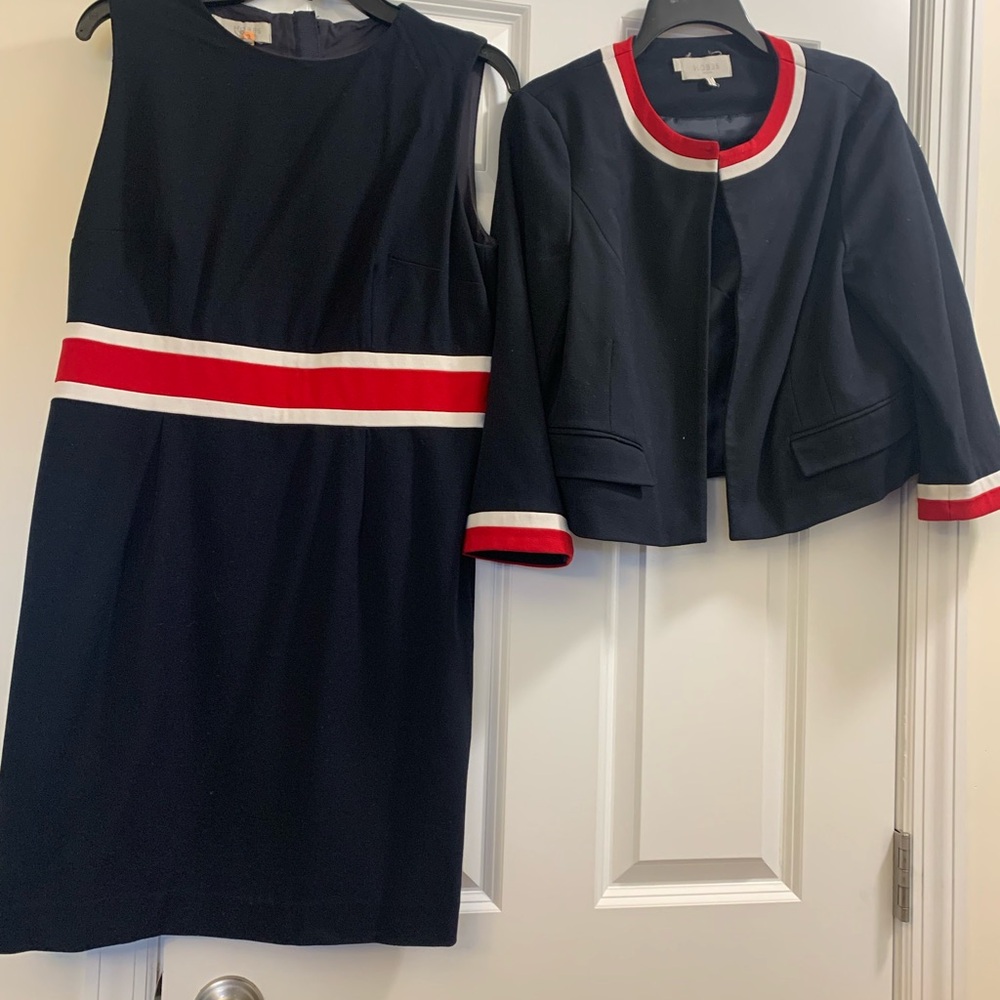 Navy Sleeveless Sheath Dress with Red & White Stripe